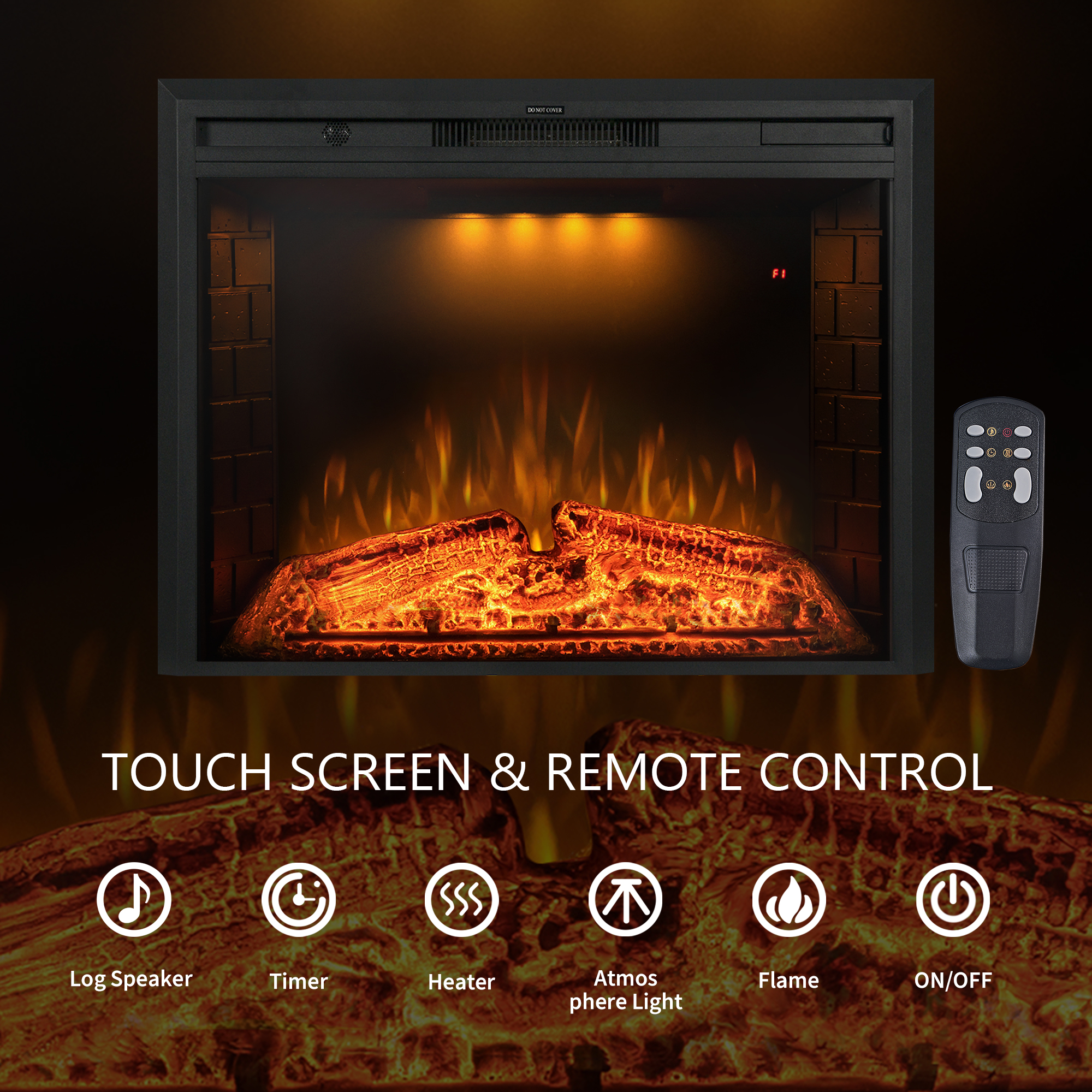 Valuxhome Electric Fireplace Inserts, Heater with Fire Crackling Sound, Adjustable Top Light & Flame Speed