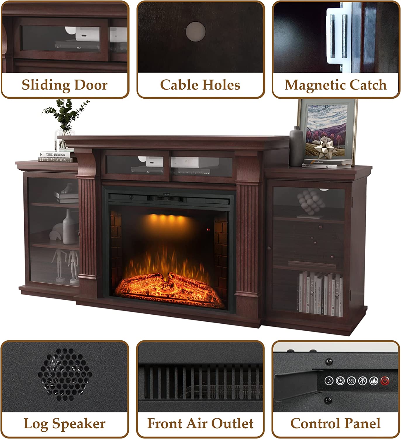 67 Inch Electric Fireplace TV Stand with 25" Fireplace Insert, Brown