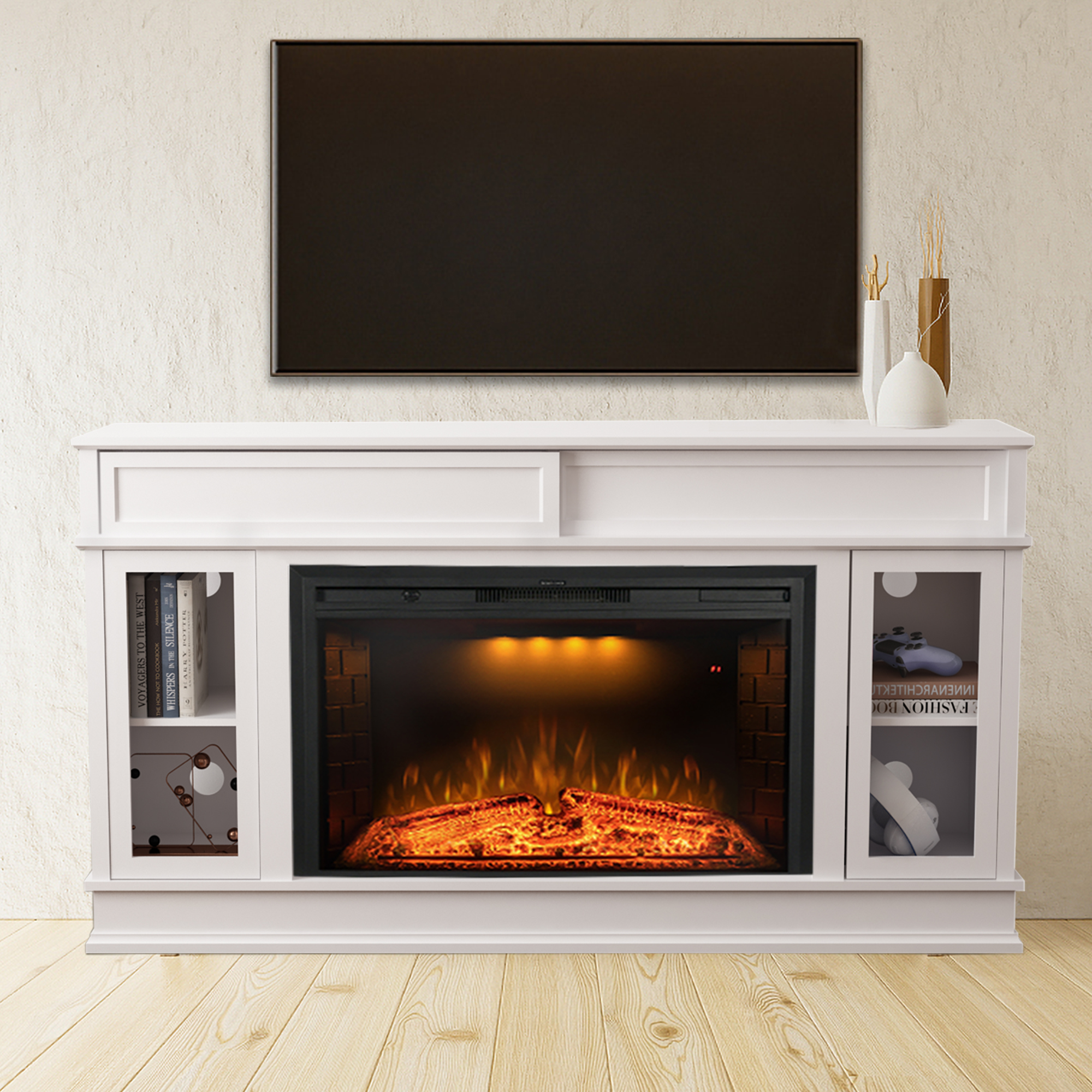 TV Stand for TV Up To 65" with Electric Fireplace